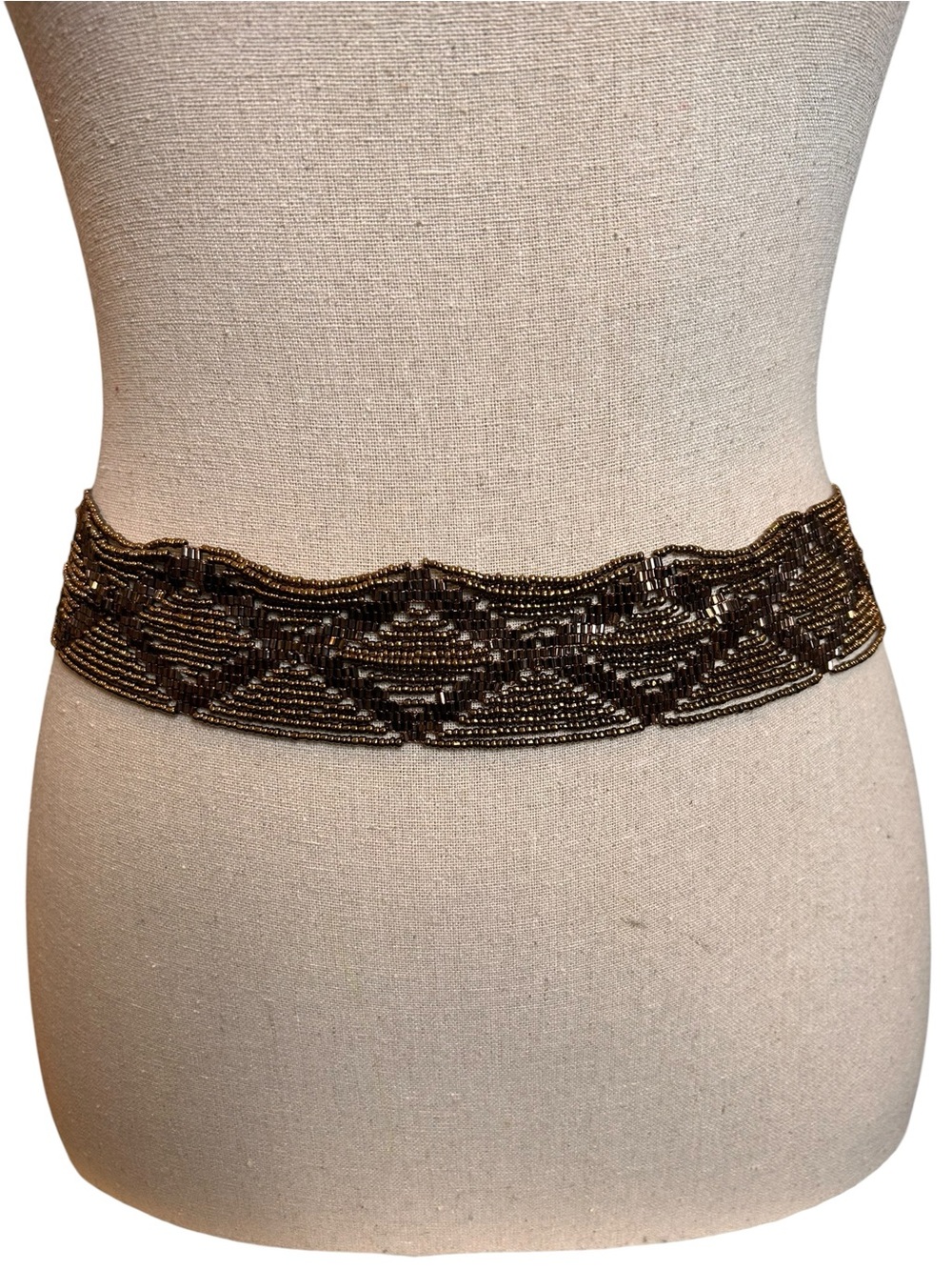 Beaded bronze metallic waist belt, geometric diamond pattern Boho Hippie Vibe